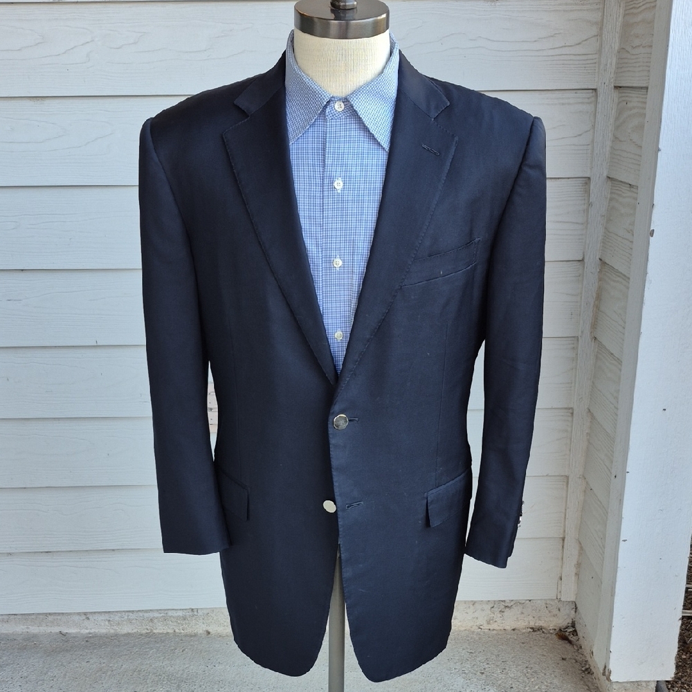 ERMENEGILDO ZEGNA Fit Rom Solid Dark Navy Mohair Wool Sz‎ 42 R Mens Sport Coat